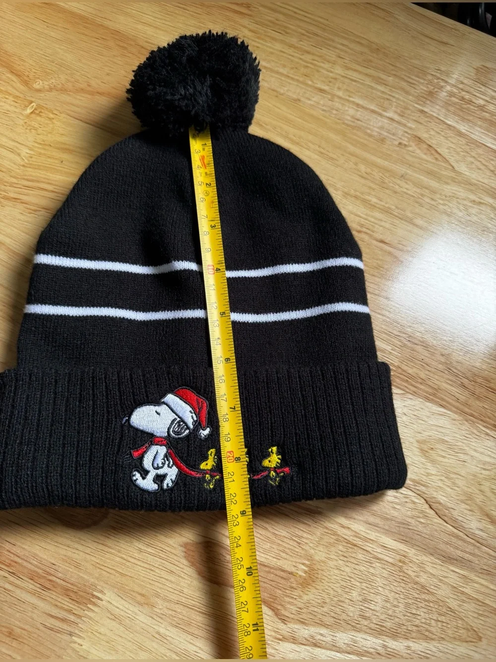 Peanuts Snoopy Woodstock Christmas Pom Pom Beanie Black OS